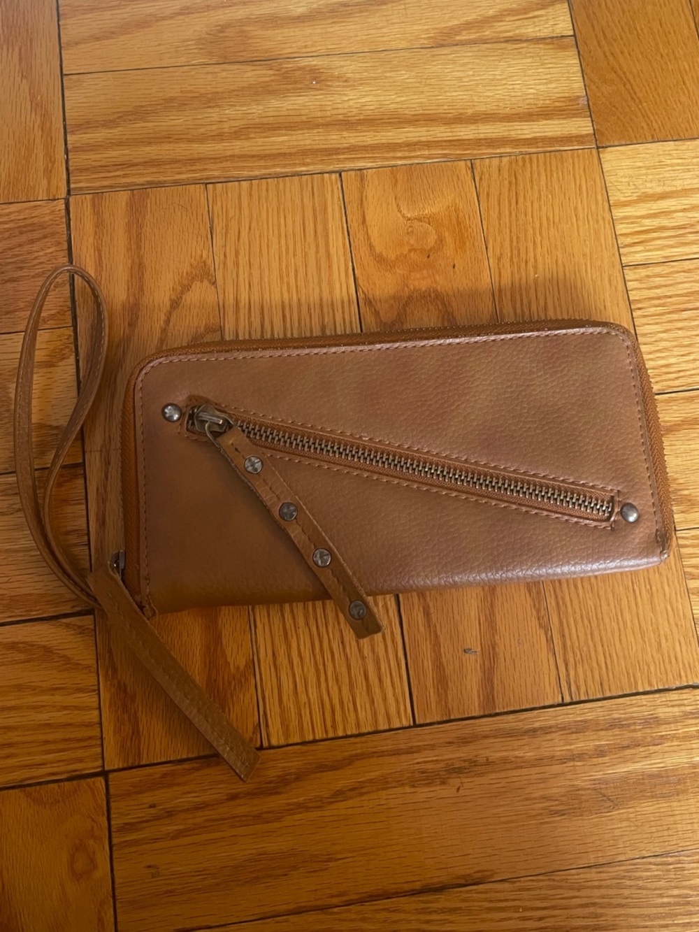 Free People Brown Leather Zip Wristlet Wallet